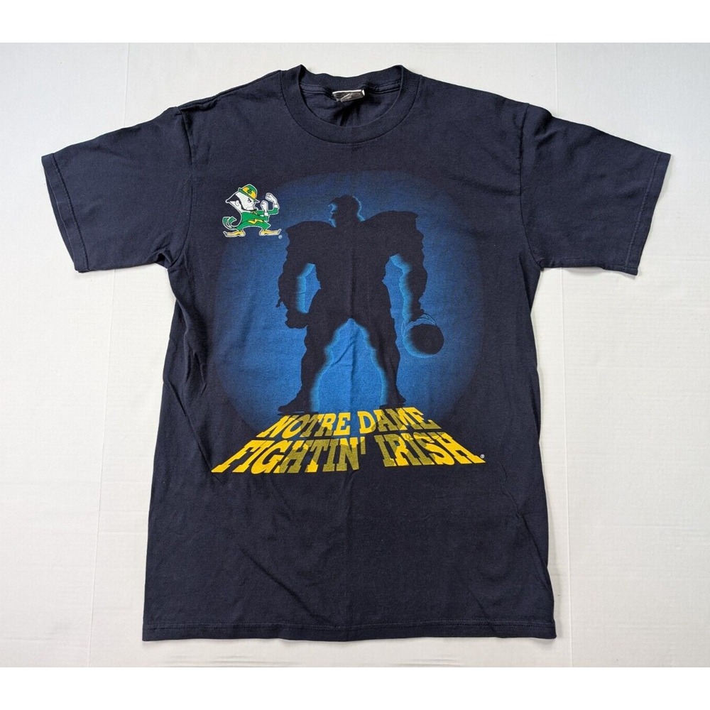 Vintage Notre Dame Fighting Irish Shirt Mens Large Nutmeg Blue Shadow Football